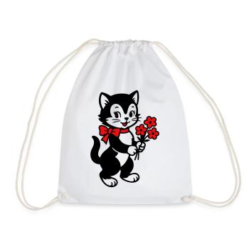 Schwarze Katze mit rotem Band - Turnbeutel - Weiß - Vorne