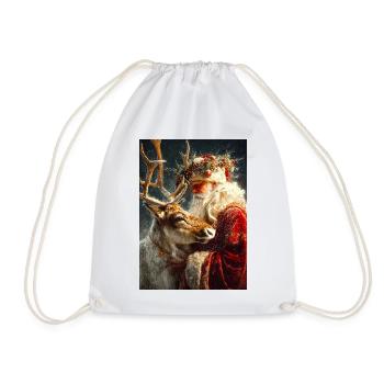 Winterliche Umarmung des Weihnachtsmanns und der Rentiere - Turnbeutel - Weiß - Vorne