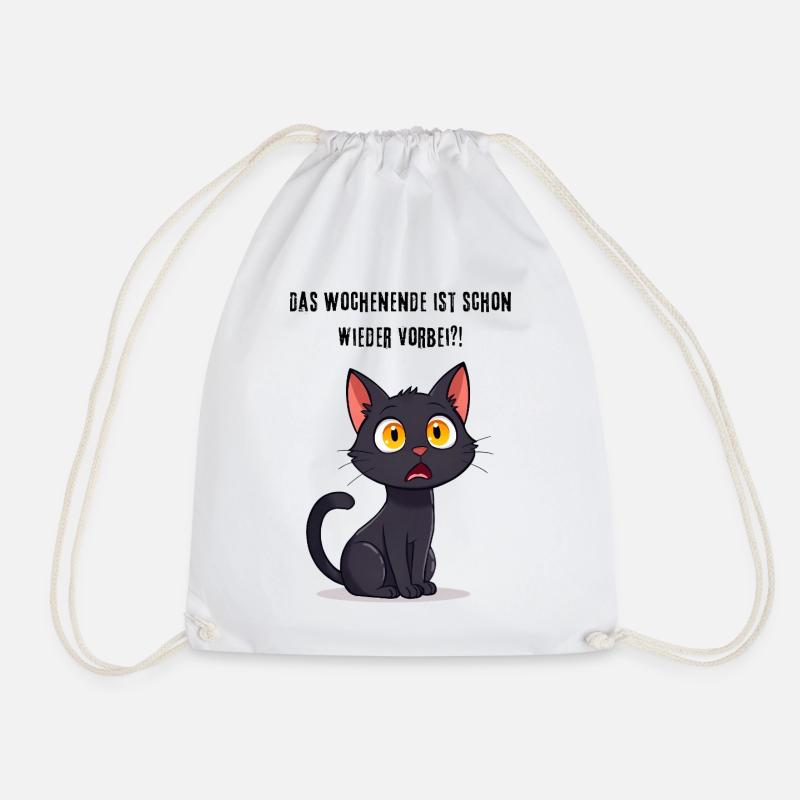 Schwarze Katze Lustiger Spruch Wochenende vorbei - Turnbeutel - Weiß