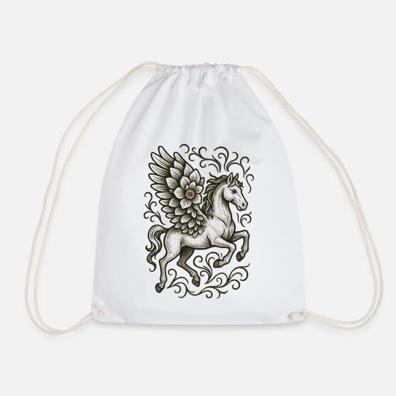 Ornate Winged Unicorn Crest - Drawstring Bag - white