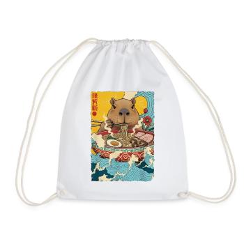 Capybara Eats Ramen Noodles - Drawstring Bag - white - Front