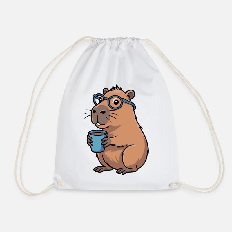 Kaffeetrinkender Capybara mit Brille - Turnbeutel - Weiß