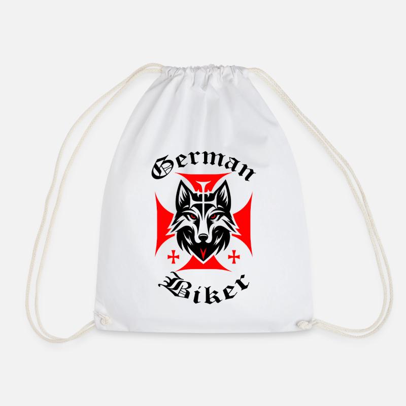 Red Wolf - German Biker - Drawstring Bag - white