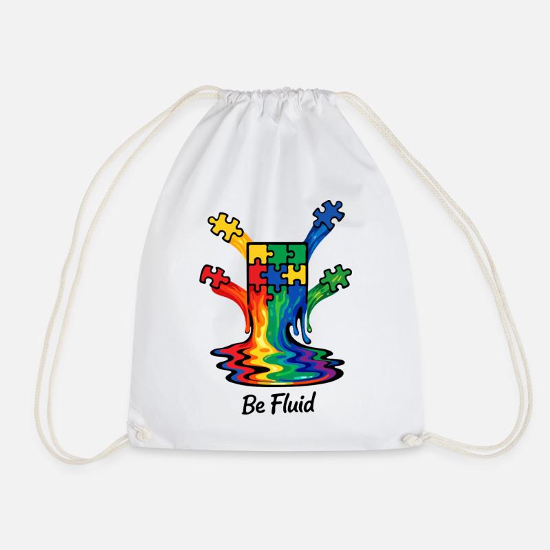 Autism Puzzle Rainbow Melting Illustration - Drawstring Bag - white