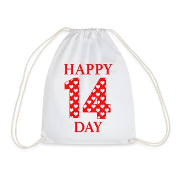 Happy 14 Day – Valentine Hearts Number Love Design - Turnbeutel - Weiß - Vorne