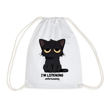 Grumpy Black Cat | Zero Buck Cats Motif - Drawstring Bag - white - Front
