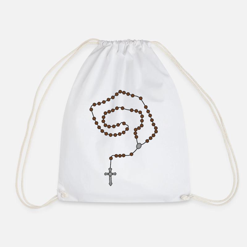 Spiral Rosary Beads on Black - Drawstring Bag - white