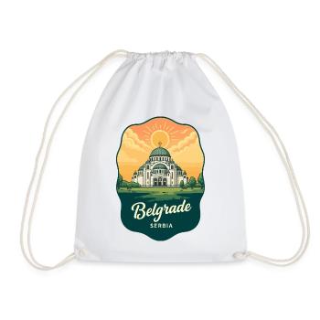 Belgrader Saint Sava Retro Sonnenuntergangs-Reiseabzeichen - Turnbeutel - Weiß - Vorne