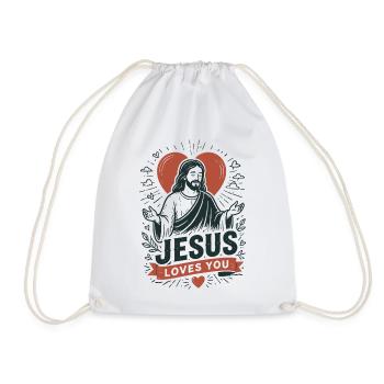 Jesus Loves You Heart Design - Drawstring Bag - white - Front