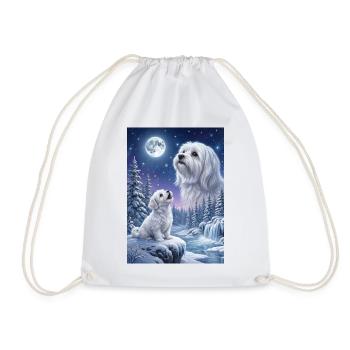 Howling to the Moon Meme Dog Maltese - Drawstring Bag - white - Front