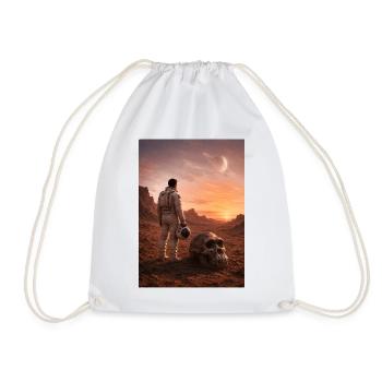 Astronaut and Skull on Red Planet - Drawstring Bag - white - Front