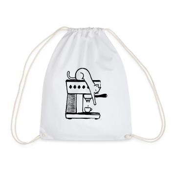 Minimalist Coffee Cat - Drawstring Bag - white - Front