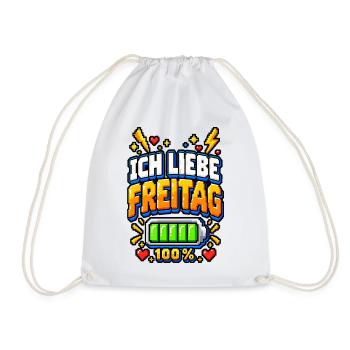 Ich liebe Freitag – Pixel Büro Spruch - Turnbeutel - Weiß - Vorne