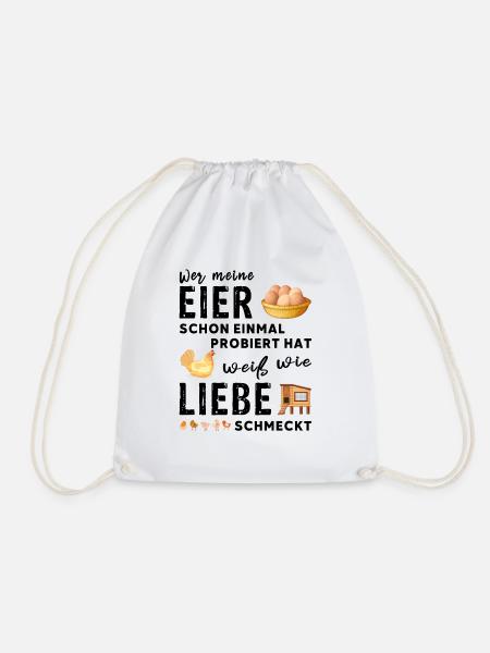 Lustiger Eier Spruch - Hühnerzüchter und Landwirt - Turnbeutel - Weiß