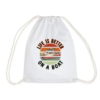 Captain Old Retro Life is better on a boat boat - Drawstring Bag - white - Front