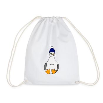 Seagull with hat - Bird, Sea, Baltic Sea - Drawstring Bag - white - Front