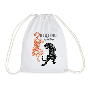 Be Wild And Humble - Tiger Leopard Illustration - Drawstring Bag - white - Front