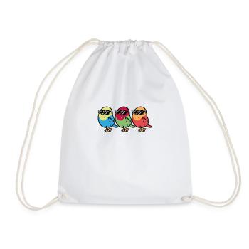 Three white birds with sunglasses - Drawstring Bag - white - Front