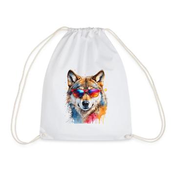 Wolf Sunglasses Colorful Animal Design Print - Drawstring Bag - white - Front