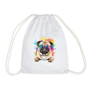 Pug Sunglasses Dog Colorful Funny Design Print - Drawstring Bag - white - Front