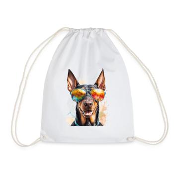 Doberman Sunglasses Dog Funny Design Print - Drawstring Bag - white - Front