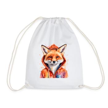 Fuchs Hoodie Bunt Lustig Tier Design Print - Turnbeutel - Weiß - Vorne