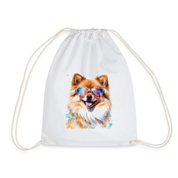 Pomeranian Pomeranian Sunglasses Dog Print - Drawstring Bag - white - Front