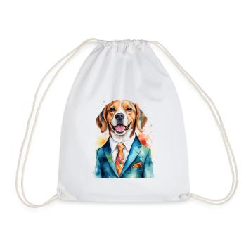 Beagle Anzug Hund Bunt Lustig Tier Design Print - Turnbeutel - Weiß - Vorne