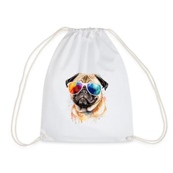 Pug Sunglasses Dog Colorful Funny Design Print - Drawstring Bag - white - Front