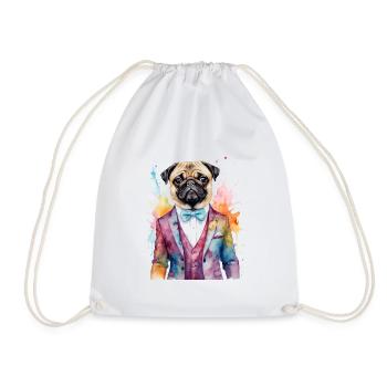 Pug Suit Dog Colorful Funny Animal Design Print - Drawstring Bag - white - Front