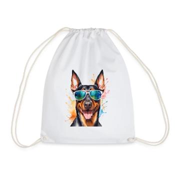 Doberman Sunglasses Dog Funny Design Print - Drawstring Bag - white - Front