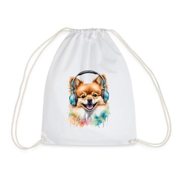 Pomeranian Pomeranian Headphones Dog Print - Drawstring Bag - white - Front