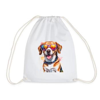 Beagle Sonnenbrille Hund Lustig Tier Design Print - Turnbeutel - Weiß - Vorne