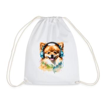 Pomeranian Pomeranian Headphones Dog Print - Drawstring Bag - white - Front