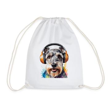 Zwergschnauzer Kopfhörer Hund Lustig Design Print - Turnbeutel - Weiß - Vorne