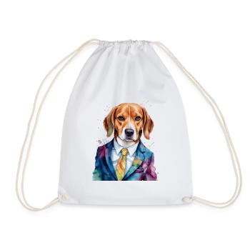 Beagle Anzug Hund Bunt Lustig Tier Design Print - Turnbeutel - Weiß - Vorne