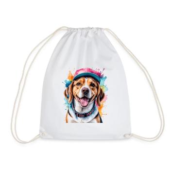 Beagle Snapback Cap Dog Funny Animal Design Print - Drawstring Bag - white - Front