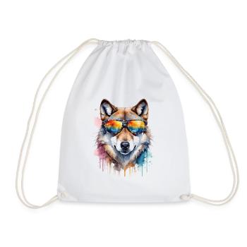 Wolf Sunglasses Colorful Animal Design Print - Drawstring Bag - white - Front