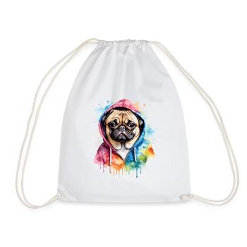 Pug Hoodie Dog Colorful Funny Animal Design Print - Drawstring Bag - white - Front