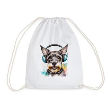 Zwergschnauzer Kopfhörer Hund Lustig Design Print - Turnbeutel - Weiß - Vorne