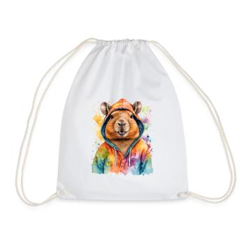 Capybara Hoodie Capy Bunt Tier Design Print - Turnbeutel - Weiß - Vorne