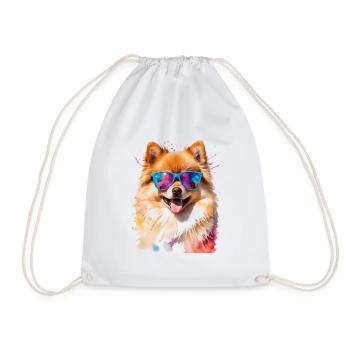Pomeranian Pomeranian Sunglasses Dog Print - Drawstring Bag - white - Front