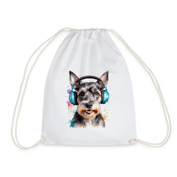 Zwergschnauzer Kopfhörer Hund Lustig Design Print - Turnbeutel - Weiß - Vorne