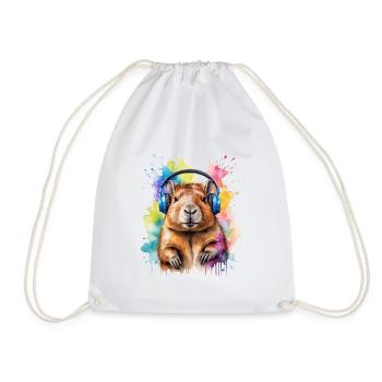 Capybara Kopfhörer Capy Bunt Tier Design Print - Turnbeutel - Weiß - Vorne