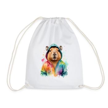 Capybara Hoodie Capy Colorful Animal Design Print - Drawstring Bag - white - Front