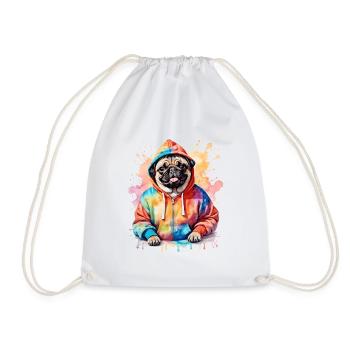 Pug Hoodie Dog Colorful Funny Animal Design Print - Drawstring Bag - white - Front