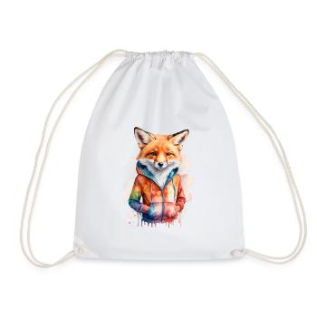 Fuchs Hoodie Bunt Lustig Tier Design Print - Turnbeutel - Weiß - Vorne