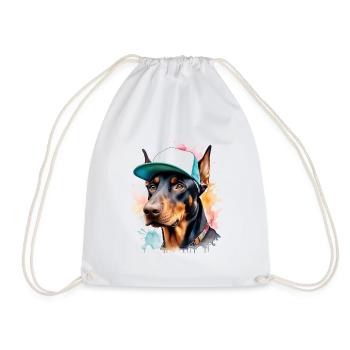 Doberman Snapback Cap Dog Funny Design Print - Drawstring Bag - white - Front
