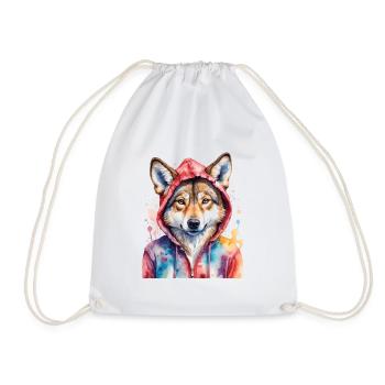 Wolf Hoodie Bunt Lustig Tier Design Print - Turnbeutel - Weiß - Vorne