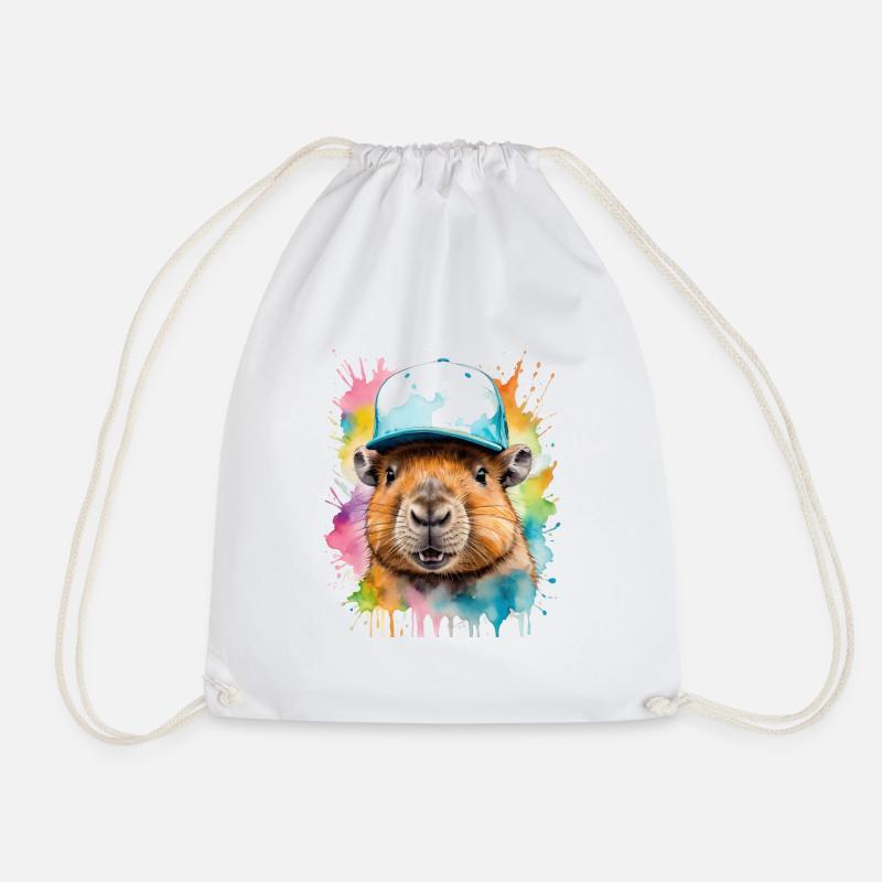 Capybara Snapback Cap Capy Bunt Tier Design Print - Turnbeutel - Weiß